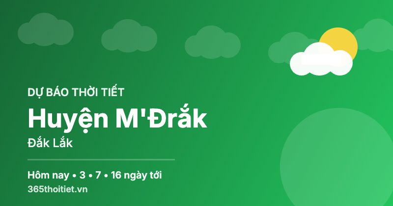 Thời tiết Huyện M'Đrắk Đắk Lắk hôm nay và 16 ngày tới